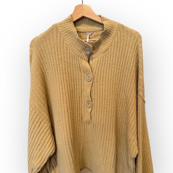 Free People Cocoa Rib Henley Sweater Size XL - Picture 7 of 11